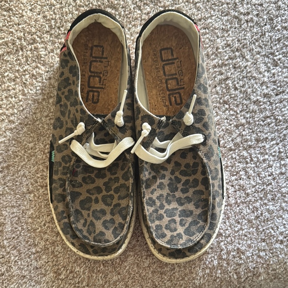 ❌SOLD Hey Dude Leopard Print Slip-On in Brown and Tan